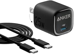 Anker 25W USB C Charger Block, Compact and Foldable Type C Charger, Supports PPS Fast Charging for Galaxy S24/Z Fold/Z Flip/Tab, iPhone 17/16 Series, iPad (Black, 1pack with Cable)