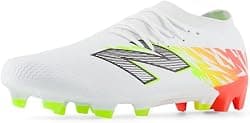 New Balance Unisex-Adult Furon Team FG V8 Soccer Shoe, White/Energy Red/Hi-Lite, Men 4 M/Women 5.5 W