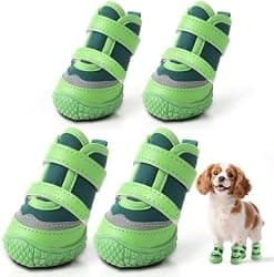Dog Shoes for Small Dogs, Breathable Dog Boots Paw Protector for Hot Pavement Winter Snow, Dog Booties with Reflective Strips Rugged Anti-Slip Sole for Hardwood Floors Outdoor Walking Green Size 3