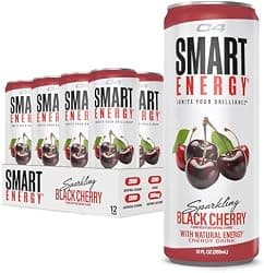 C4 Smart Energy Drink – Boost Focus and Energy with Zero Sugar, Natural Energy, and Nootropics - 200mg Caffeine - Black Cherry (12oz Pack of 12)