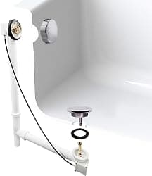 Westbrass A50P35TLE-26 35" Cable Drive Bath Drain Trim Kit with Rotary Overflow Cover Knob, European Stopper and Poly Tubular Pipes, Polished Chrome