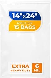 Paclord 14" x 24" Large Zip Seal Lock Bags, 6 Mil (Pack of 15) – Heavy-Duty Reclosable Plastic Bags – Clear, Resealable, Waterproof – For Storing and Organizing Clothes, Jewelry, and Travel Items