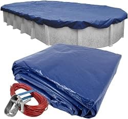 Pool Mate 12 x 24 ft Extra-Strength Blue Winter Oval Pool Cover for Above Ground Pools, 4 ft Overlap (16 x 28 ft Cover Size), Solid 12 x 12 Scrim, 3.7 oz/yd2, 15-Year Warranty, Style: 271224-4PM