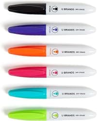 U Brands Fine Tip Dry Erase Markers, Mini Size Whiteboard Markers, Low Odor, Assorted Bright Colors, Set of 6