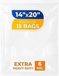 Paclord 14" x 20" Large Zip Seal Lock Bags, 6 Mil (Pack of 15) – Heavy-Duty Reclosable Plastic Bags – Clear, Resealable, Waterproof – For Storing and Organizing Clothes, Jewelry, and Travel Items