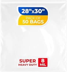28" x 30" Heavy-Duty Zip Plastic Bags Pack of 50, 8 Mil Extra Thick Clear Reclosable Poly Bags, Waterproof Resealable for Clothes, Hardware, Tools, Food