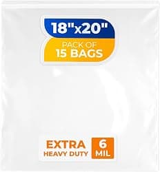 18" x 20" Reclosable Plastic Zip Bags, Pack of 15, 6 Mil Heavy-Duty Clear Poly Bags, Resealable for Food, Clothes, Hardware, Jewelry