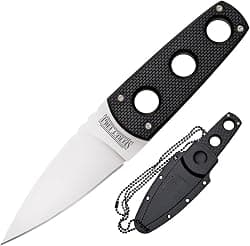 Cold Steel Secret Edge Durable Lightweight Japanese AUS8A Steel Drop Point 3.5" Fixed Blade Tactical Outdoor Hunting Concealed Carry Neck Knife, Griv-Ex Handle, Secure-Ex Sheath