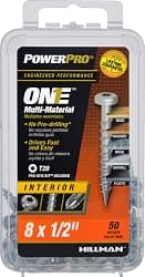 Power Pro Premium One Multi-Material Pan Head Screws, Zinc Plated Steel, Fasten in Wood, Metal, Concrete, Drywall and Plastic, Silver, #8 x ½ inch, Box of 50 Screws