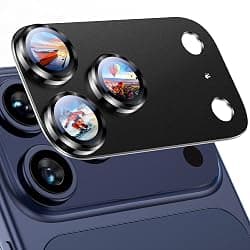Uyiton Compatible with iPhone 17 Pro Max Camera Lens Protector - [Not Easy to Break][Strong Adsorption][Case-Friendly] Metal Tempered Glass Rear Camera Screen Cover - Black Titanium
