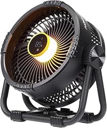 BougeRV Portable Fan Rechargeable, 20000mAh Battery Powered Fans with 4 Wind Speeds Hook Brighter Light LCD Display 270° Rotatable for Camping, Tent, Outdoors, Office, Travel, RV, Black