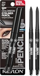 Revlon ColorStay Pencil Waterproof Eyeliner, Smudge-Proof, Eye Makeup with Built-In Sharpener, Long-Lasting, Matte Finish, 201 Black, 2 pack