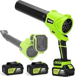 TNELTUEB Leaf Blower Cordless, 21V Battery Powered 980000 RPM 180° Rotating Handheld Electric Leaf Blower with 6 Speed Control, 2 x 4Ah Batteries & Charger Dust Leaves Blower for Lawn Care, Yard,Green