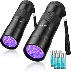 2 Pack UV Flashlight Black Light, Consciot 12 LED 395nm Ultraviolet Blacklight, Portable Mini Torch Light Pet Urine Detector for Dog/Cat Urine, Dry Stains, Bed Bug, Matching with Pet Odor Eliminator