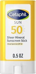 Cetaphil Sheer Mineral Sunscreen Stick for Face & Body, 0.5oz, 100% UVA/UVB Mineral Sunscreen: Zinc Oxide & Titanium Dioxide, Broad Spectrum SPF 50, For Sensitive Skin