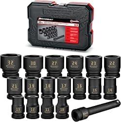 Powerbuilt 18 Piece Metric Impact Socket Set, 1/2 Inch Drive, 5 Inch Extension Bar, Size Markings, Z-Drive Sockets Grip, Storage Case - 940838