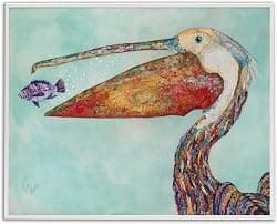'Pelican with Purple Fish'| Framed Giclee Art