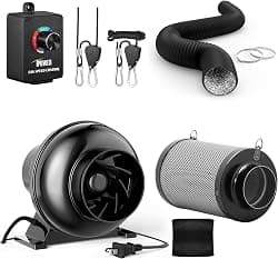 iPower 4 Inch Inline Fan, Air Carbon Filter, 8 Feet Black Ducting, Speed Controller, Rope Hanger for Grow Tent, Greenhouse, Basement, Attic, Black