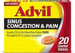 Advil Sinus Congestion and Pain, Sinus Relief Medicine, Pain Reliever and Fever Reducer with Ibuprofen and Phenylephrine HCl - 20 Coated Tablets
