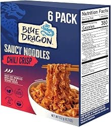 Blue Dragon Chili Crisp Saucy Noodles - 4.2oz (Pack of 6) - Knife Cut Thick Noodles w/Spicy Chili Crisp Sauce & Sesame Seed Garnish - Quick & Easy Meal w/Bold Spicy Asian Flavors - Vegetarian Friendly