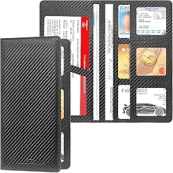 Bodskad Car Registration and Insurance Holder, Premium Leather Insurance and Registration Holder,vehicle Glove Box Car Organizer, with Magnetic Shut for Cards, Driver License (Carbon Fiber Black-L)
