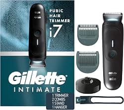 Gillette i7 Intimate Men’s Premium Pubic Hair Trimmer, Waterproof LED Body Hair Trimmer for Men, Manscaping Body Groomer
