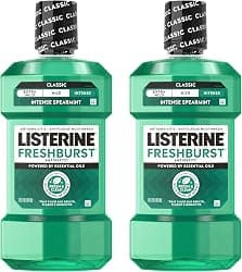 Listerine Freshburst Intense Antiseptic Mouthwash for Bad Breath, Kills 99.9% of Germs that Cause Bad Breath & Fight Plaque & Gingivitis, ADA Accepted Mouthwash, Convenience Pack, 2 x 1 L