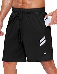 PINSPARK Men's Athletic Running Shorts Quick Dry Lightweight Gym Shorts 7 Inch Workout Shorts with Zipper Pockets Black