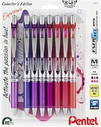 Pentel EnerGel RTX Retractable Liquid Gel Pen, Passion Expressions Pack, 0.7mm, Metal Tip, Medium Line, Assorted Ink, Pack of 8 Pens (BL77XPASBP8M)