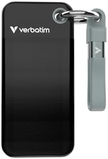 Verbatim 1TB Pocket SSD, Up to 1000MB/s, USB-C, USB 3.2 Gen 2, Portable External SSD with Compact Keyring Design and Nero Backup Software, Compatible with PC, Mac, PS5, Xbox, iPhone – Black/Gray