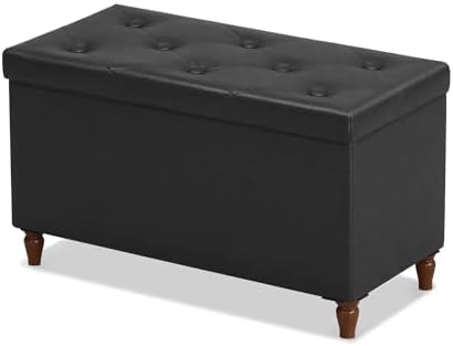GLAXYFUR 30 Inches Ottoman with Storage, Folding Bench with Legs, Black