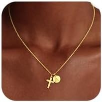 Fezodo Stocking Stuffers for Kids Teens, Cross Initial Necklace for Girls