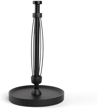 Essentra Home Stainless Steel Paper Towel Holder for Kitchen and Bathroom Countertop, Non-Slip, Ratchet Mechanism for Perfect One-Handed Tear – Fits Most Sizes Including Jumbo Rolls (Matte Black Base)