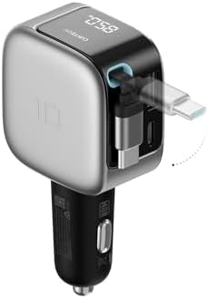 CUKTECH 85W Car Charger with Built-in Retractable Cable(2.3ft), 3-Port(2C1A) GaN Car Adapter, Smart LED Display, Power and Voltage Monitor, for MacBook, iPhone 17/16/15, Galaxy S26/25/S24, Pixel 10/9