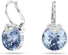 Swarovski Bella V drop earrings, Round cut, Blue, Rhodium finish