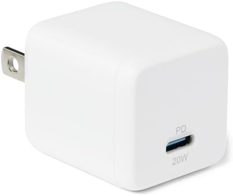 Amazon Basics 20W Fast Charging USB-C Nano GaN Wall Charger, 1-Port PD 3.1 for iPhone, Samsung, iPad, Tablets, Phones, Travel-Friendly Size, White