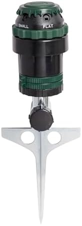 Orbit H2O-Six Gear-Drive Sprinkler on Metal T-Spike - Customizable Lawn Watering Coverage - Multi-Pattern Rotating Head with Adjustable Spray Range - Durable Outdoor Yard Irrigation Sprinkler - 58573