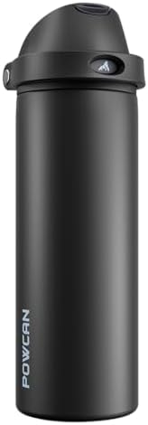 POWCAN 24 oz Insulated Water Bottle: 2-in-1 Push-Button Spout & Quick-Flip Straw, Leakproof, Cold 24Hrs, Fits Car Cup Holder, Stainless Steel Water Bottle for Sports, Travel, School, Gift (Very Black)