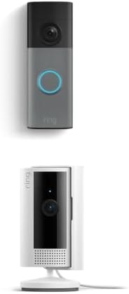 Ring Battery Doorbell (newest model), Speckled Gray with Indoor Cam, White