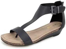 Kenneth Cole REACTION Women's Great Gal T-Strap Wedge Sandal, Black, 11 M US