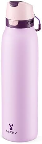 Meoky 24 oz Stainless Steel Slim Water Bottle: 2-in-1 Locking Lid, Lavender