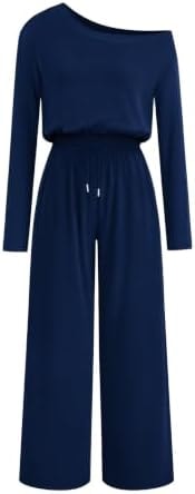 Lazysmile Womens Dressy Long Sleeve Off Shoulder Jumpsuit