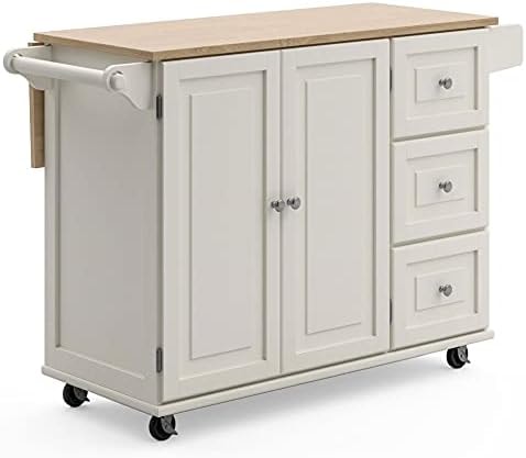 Homestyles Dolly Madison Off-White Mobile Kitchen Island Cart with Wood Drop Leaf Breakfast Bar