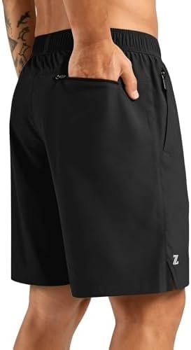 ZITY Men's 7 Inch Quick Dry Athletic Running Shorts, 3 Zipper Pockets Black