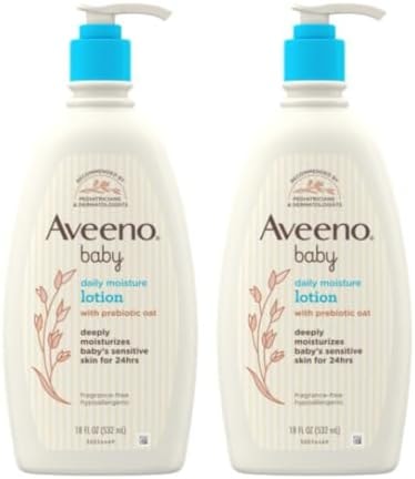Aveeno Baby Daily Moisture Body Lotion, Fragrance-Free, 18 fl oz, 2 Pack