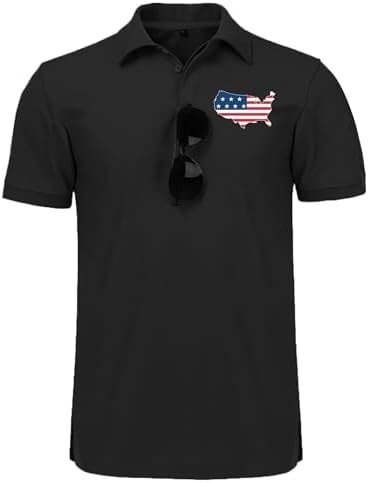 JACKETOWN Men's Polo Shirt Patriotic Graphic Short Sleeve American Flag Golf Shirt Independence Day