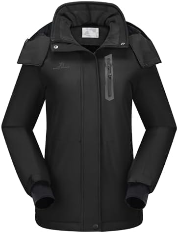 CAMEL CROWN Women's Ski Jacket Waterproof Warm Winter Snow Coat Hooded Mountain Outdoor Windbreaker Windproof Jacket Black L