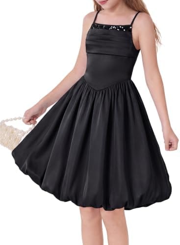 HOZIY Girls Sequin Satin Bubble Party Dress Formal Elegant Birthday 8-16Y