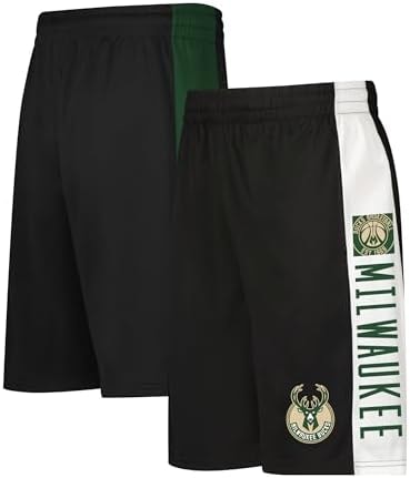Ultra Game NBA Official Men’s Super Soft Active Workout Basketball Training Shorts - Unisex, Milwaukee Bucks, Black, Small