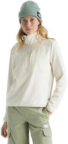 The North Face Women's TNF Performance Fleece Quarter Zip Jacket - Lightweight Pullover with Secure Chest Pocket, White Dune, Medium